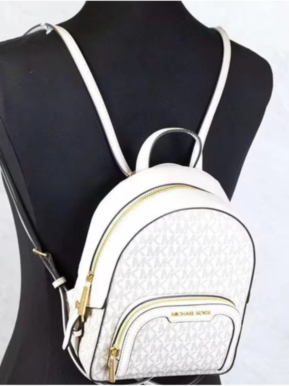 Michael Kors White MK Logo Mini Backpack with Gold Hardware - Picture 4 of 7